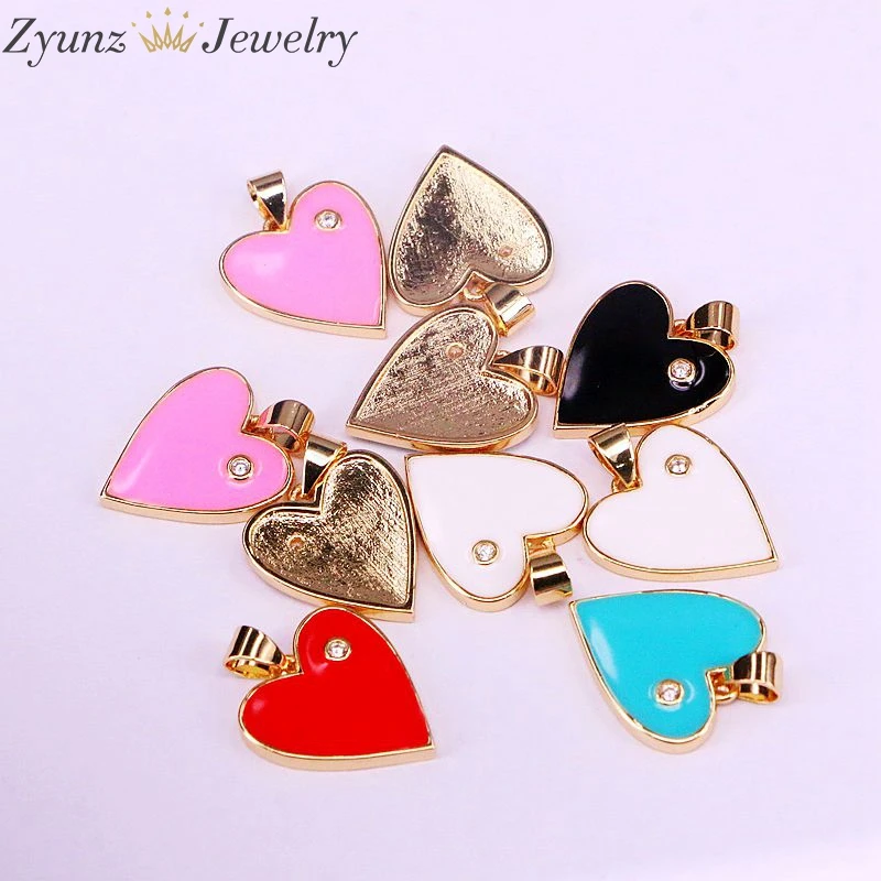 10PCS, Mix color Heart Enamel Pendant Necklace With Chain Necklace