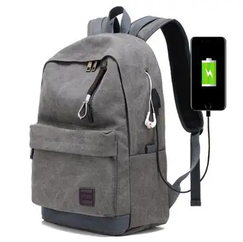 

Waterproof Solid Backpack Men Laptop Bags with USB Charging Backpack Man casual canvas Travel Rucksacks Teenager school bag