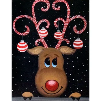 

DIY Full Drill Diamond Painting Christmas Cute Elk Candy Cane Gift Cross Stitch Craft Kit