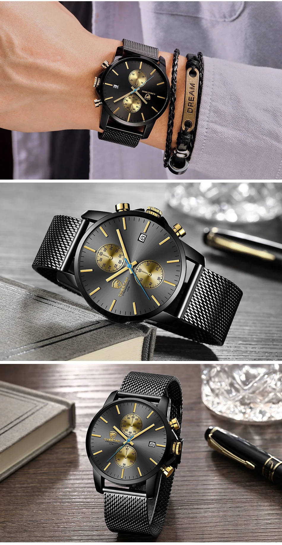 Men's Watch CHEETAH Luxury Brand Men Fashion Quartz Watches Full Steel Mesh Business Male Clock Chronograh Relogio Masculino