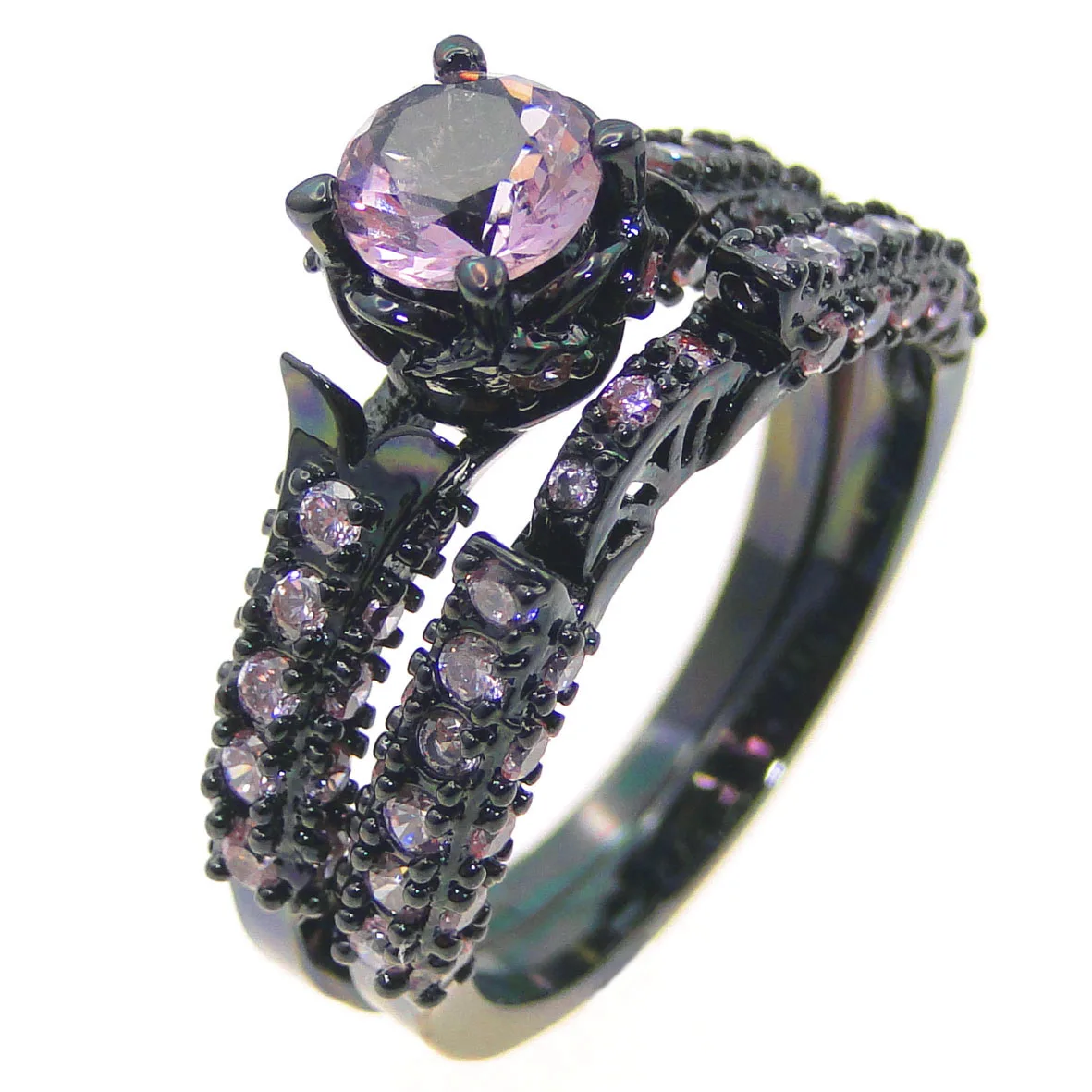 

Buy Cute Pink Zircon Stone Rings For Women Bridal Black Gold Ring