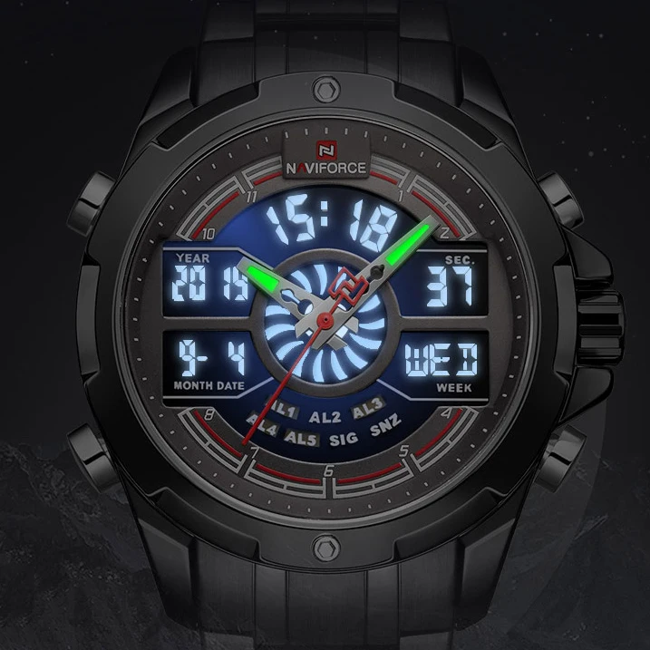 Мужские часы Топ люксовый бренд NAVIFORCE Спортивные кварцевые мужские часы из нержавеющей стали водонепроницаемые наручные аналоговые цифровые мужские часы
