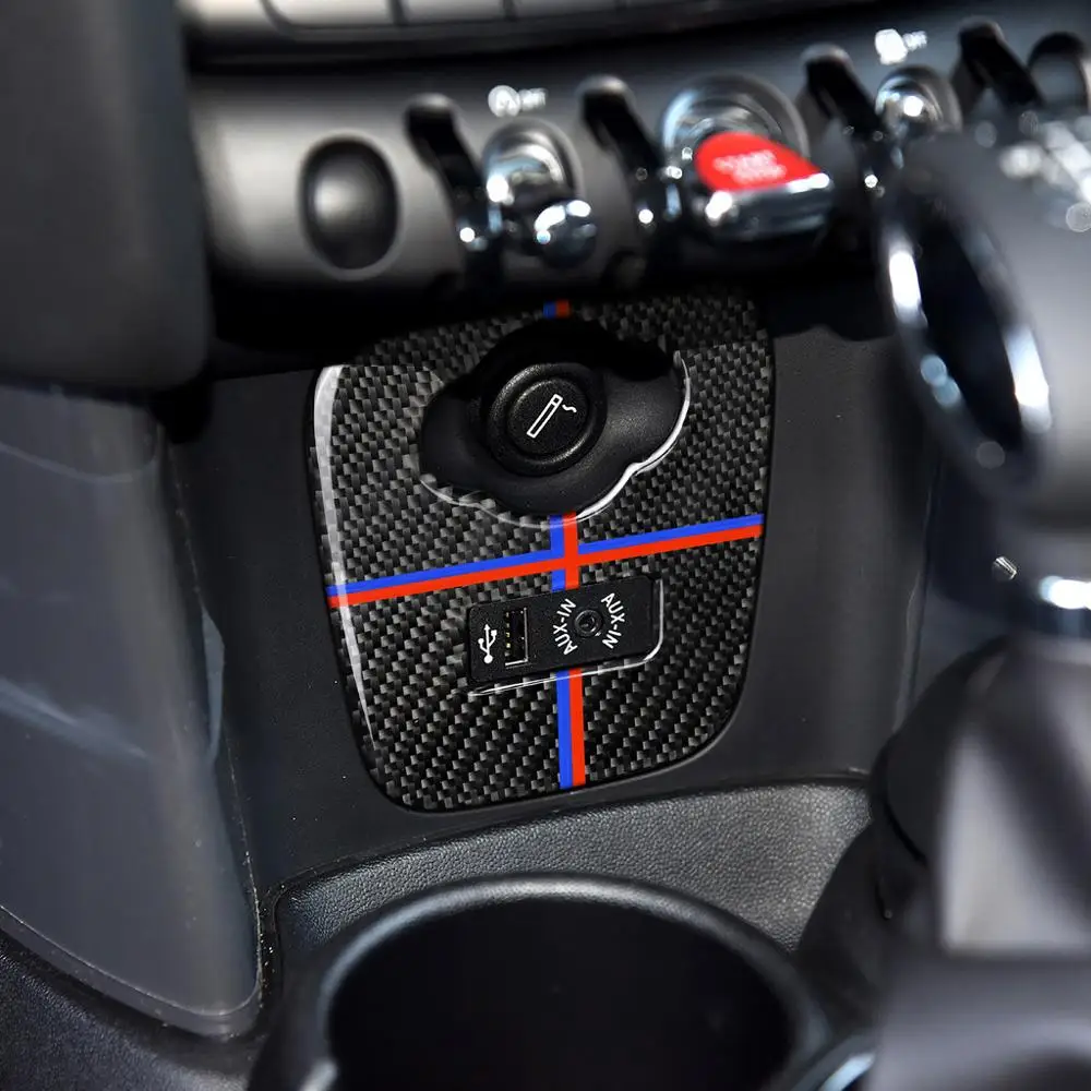 Для Mini Cooper JCW F55 F56 аксессуары для салона автомобиля из углеродного волокна прикуриватель USB AUX панель консоль крышка наклейка