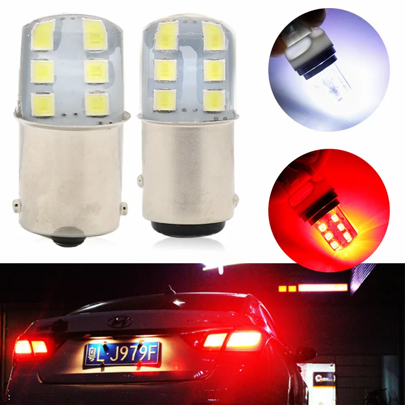 

10pcs Strobe flash Blink T25 3157 T20 7443 1157 Silicone 12 SMD 2835 LED reverse lights brake light Parking Lamp White red 12V