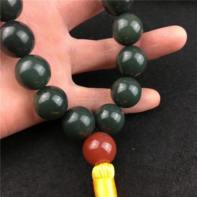 China Hand Carved Natural Hetian Jade Blue Jade Bracelet 18 Bead jade Bracelet