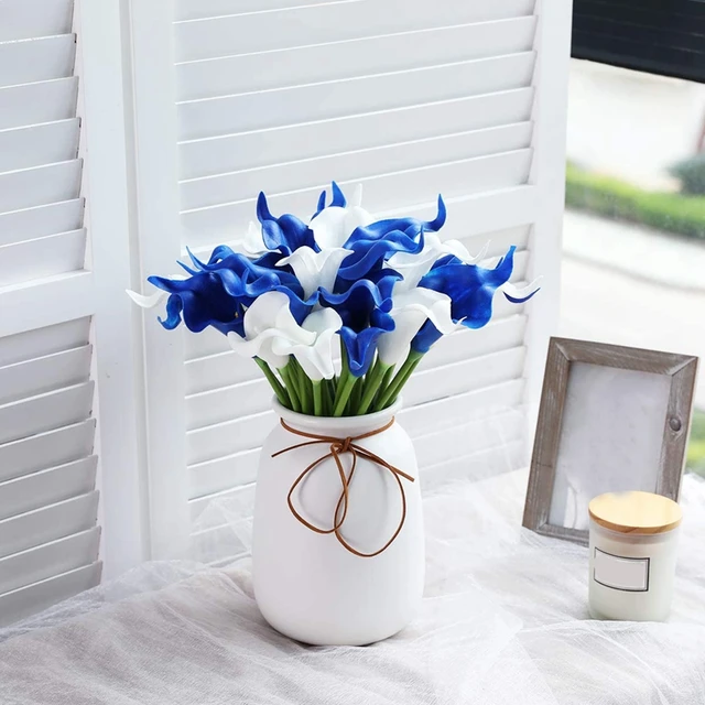 20 Pcs Blue And White Artificial Calla Lily Flowers