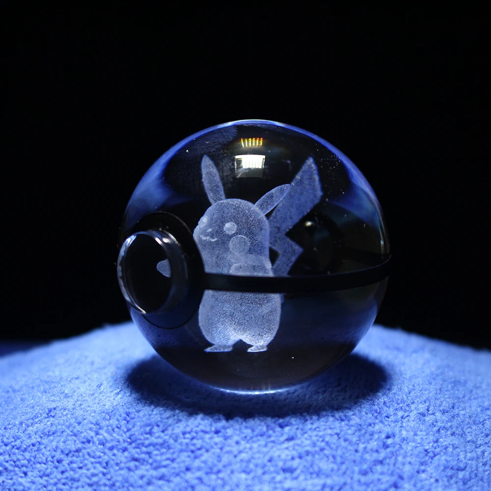 

50MM 3D pikaqiu Crystal Ball LED Night Light Base Changes Color Toy LED Night Light Magic Ball for Children Christmas Gifts
