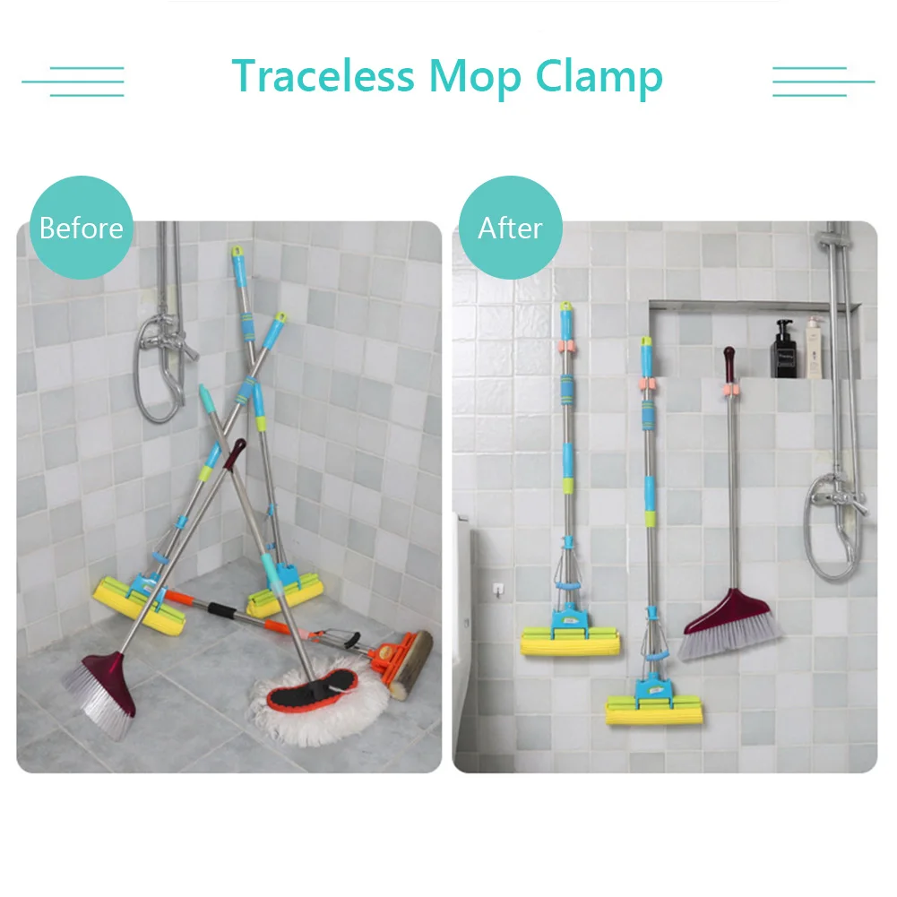 Mop Holder Wall Mounted Organizer Hanging Storage Organizer Adhesive Hook 1Pc