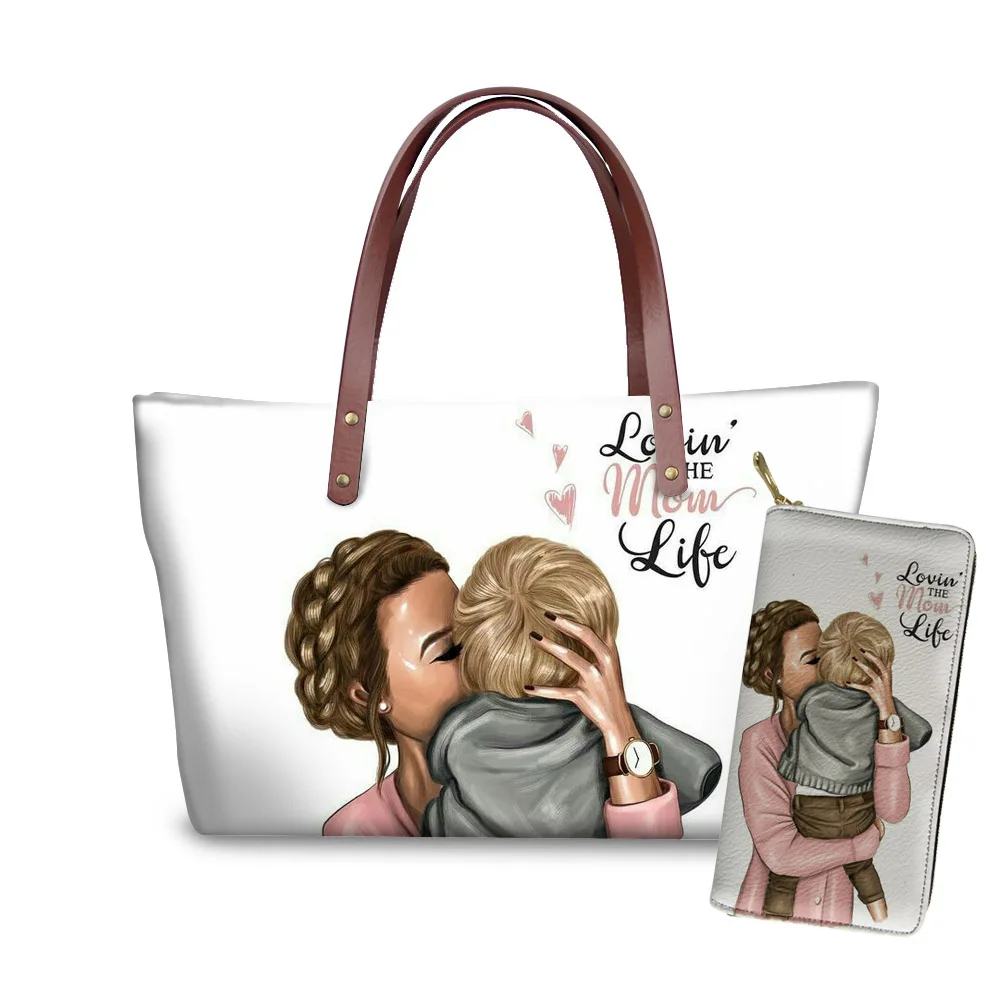YQ3987ALZ21 FORUDESIGNS/сумки-шопперы для женщин, королевская принцесса, супер мама и ребенок, роскошные сумки и кошелек с принтом, набор, женские пляжные сумки, женская сумка - Цвет: YQ3987ALZ21