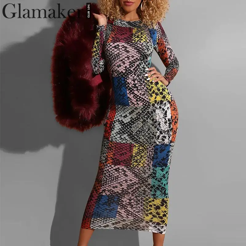Glamaker, винтажное платье-карандаш с животным принтом, vestidos, женское тонкое облегающее длинное платье размера плюс, весеннее сексуальное элегантное вечернее платье
