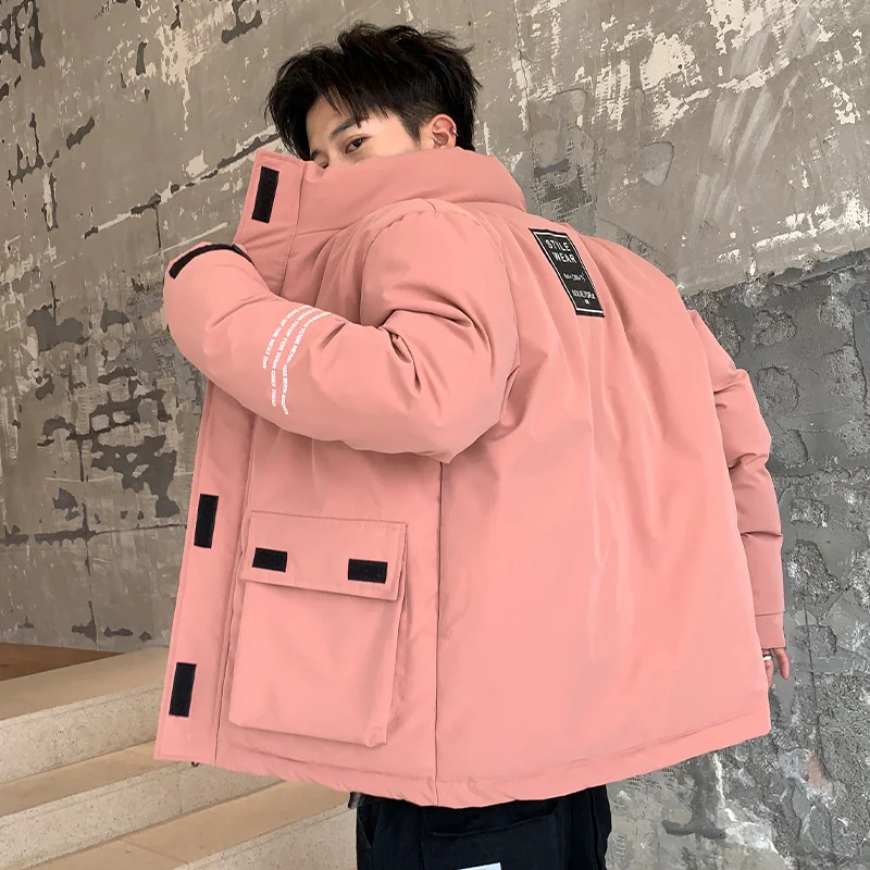 FOJAGANTO Brand Men Winter Parka Jacket Mens Warm Jacket Solid Color Stand Collar Zipper Thick Coat Men Parkas - Цвет: Brick red