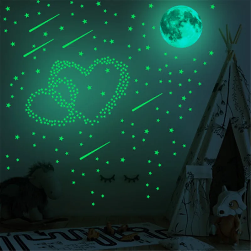 Luminous Unicorn Wall Stickers Glow In The Dark Stars Rainbow Unicorn Wall Decal For Kids Room Baby Bedroom Fluorescent Sticker 