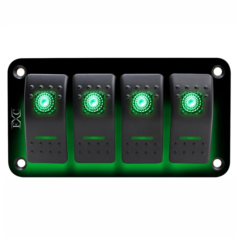 

HHO-12V-24V 4 Gang green Rocker Switch Panel Circuit Breaker Boat Marine Waterproof