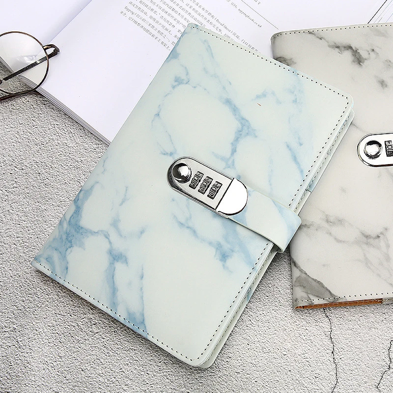 Password Notebook Marble Texture Travel notebook Personal Diary with Lock Code Thick Notepad Leather Office School Supplies Gift 4
