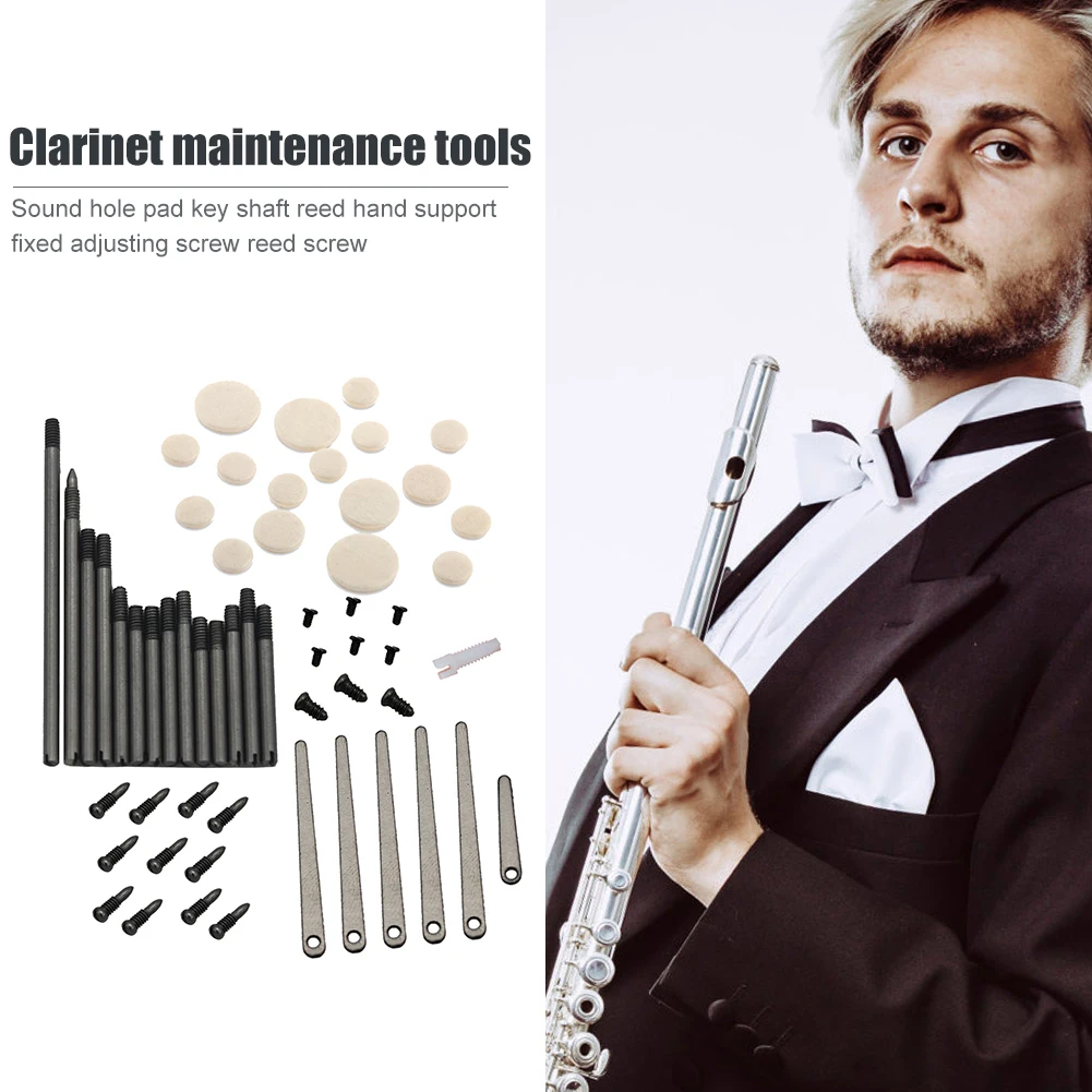 58pcs/lot Clarinet Repair Tool Set Clarinet Sound Hole Mat Pad Reed Screws Wind Instrument Repair Maintenance Kit enlarge