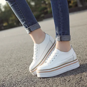 

2019 leather women sneakers thick-soled autumn white single shoes increased in winter and cashmere walking shoes women ZZ-112