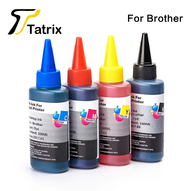Tatrix 4X100 мл BK/C/M/Y чернила для принтера Brother многоразовый картридж СНПЧ подходит для LC123/LC125/127/LC223/LC103