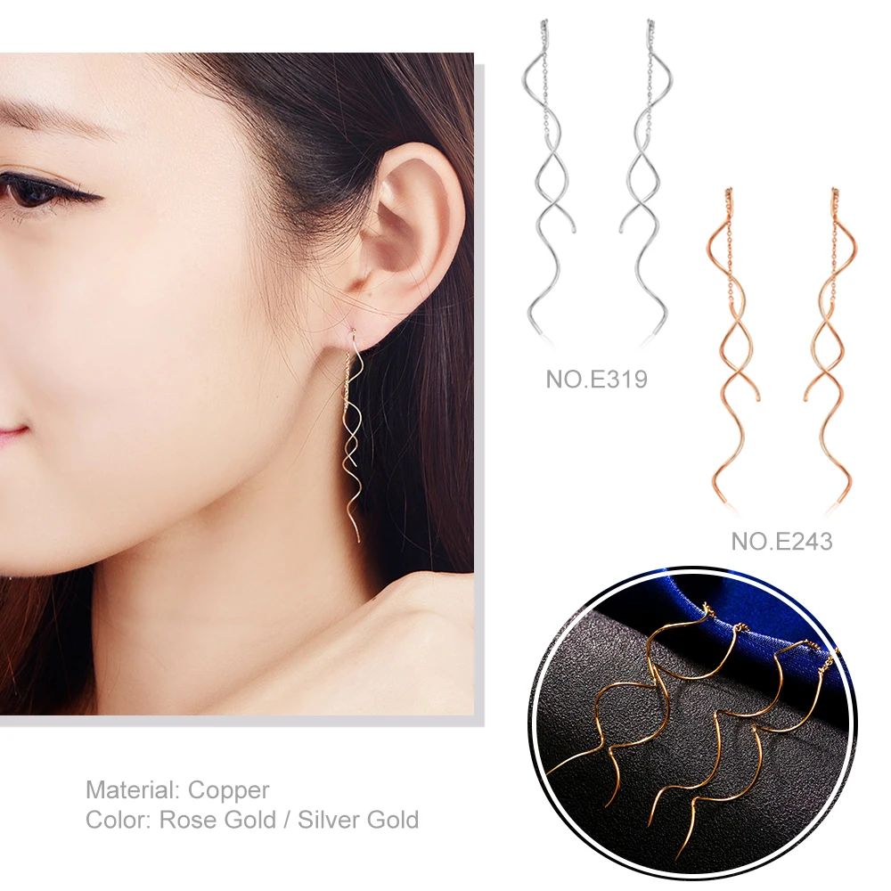 Double Fair Simple Strip Bar Long Chain Drop Dangle Earrings Rose Gold Color For Women DFE789 dangle earrings drop earrings long earrings