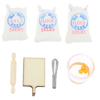 New Flour Salt Bags Eggbeater Rolling Pin Model Doll House Accessories 1:12 Dollhouse Miniature 1