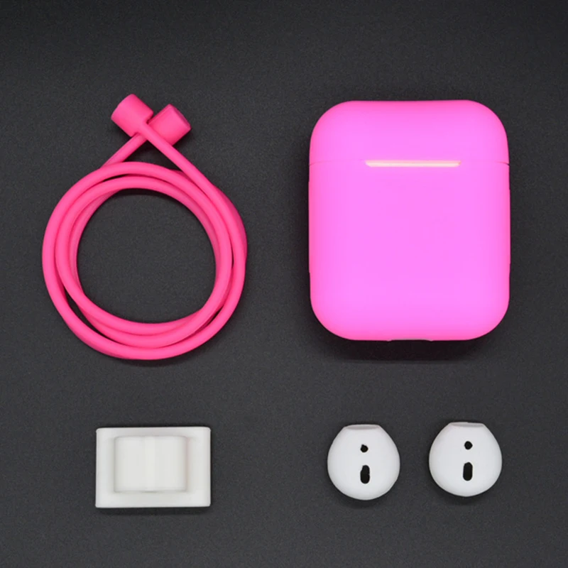 Набор из четырех предметов для airpods, силиконовый чехол, прозрачные аксессуары для Air pods, чехол для наушников, зарядная коробка, чехол для Apple Aidpods - Color: Rose Pink