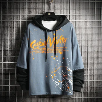

USA size Color Block Patchwork Pullover Sweatshirts Hoodies Harajuku Streetwear Fashion Casual Hoodie Tops Men Hip Hop Hoodie