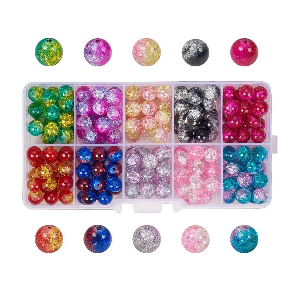 

4/6/8/10mm 100-1000Pcs/set Round Crack Glass Loose Bead Colorful Broken Floral Popcorn Beads DIY Bracelet Jewelry Accessories