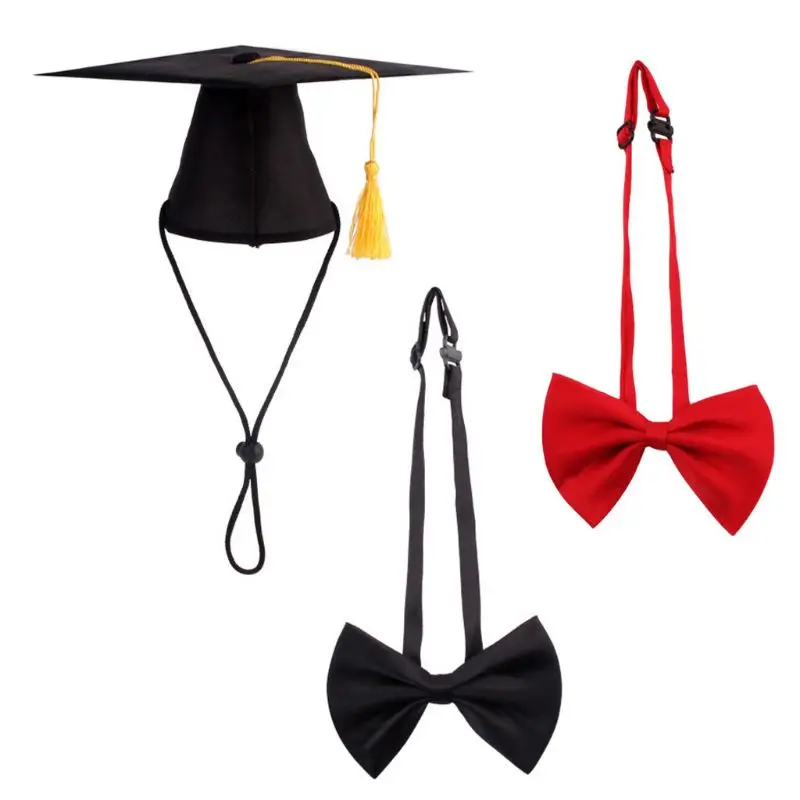 

2Pcs/Set Pet Dog Graduation Cap Bow Tie Decoration Photography Props Head-wear Hat Costume Accessories