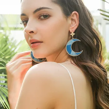 

2020 new Bohemian earrings European and American fashion hand-woven ethnic style multicolor moon alloy earrings earrings women