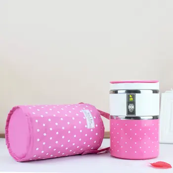 

2019 930ml Stainless Steel Lunch Box Thermal Insulated Portable Insulated Round Double Layer Insulated Polka Dot Lunch Box