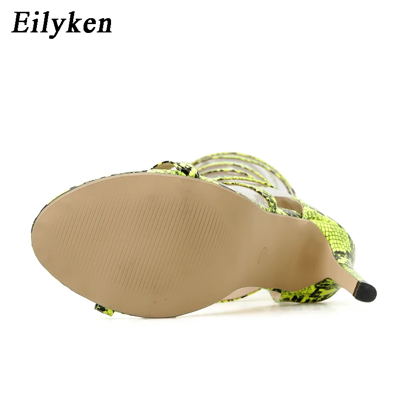 EilyKen/Новые Модные Зеленые ботинки на высоком каблуке с открытым носком под змеиную кожу; босоножки; Туфли-лодочки; вечерние женские ботинки на молнии