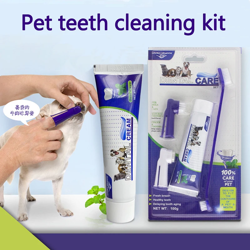 Puppy Toothpaste Toothbrush Set Pet Dog Toothpaste For Medium Large Dog 4-Piece Cat And Dog Oral Cleaning Supplies Set