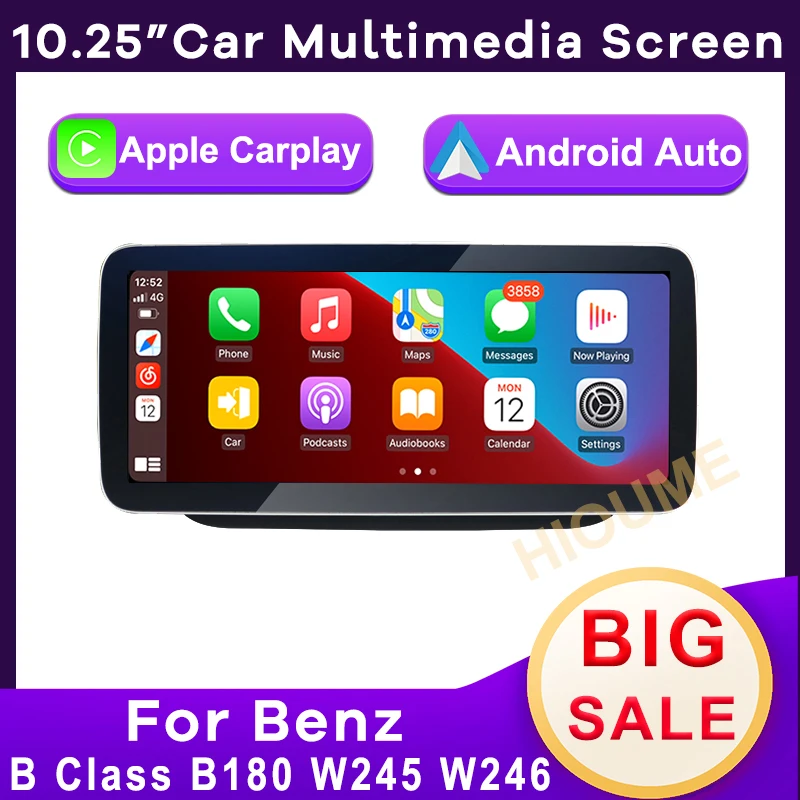 Автомобильный мультимедийный экран 10 25 дюйма Apple CarPlay Android для Mercedes Benz B Class B180 W245 W246