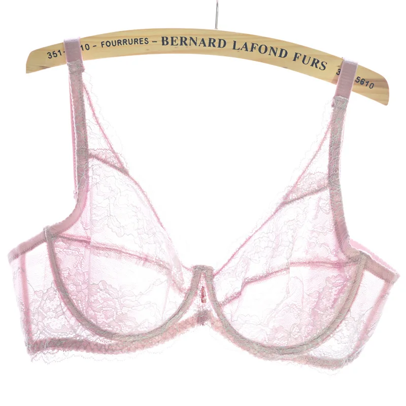 

New Style Summer Swimwear Underwear Breathable Crystal Cup Thin Lace Memory Steel Ring Non-Sponge Big Tits Lace Bra
