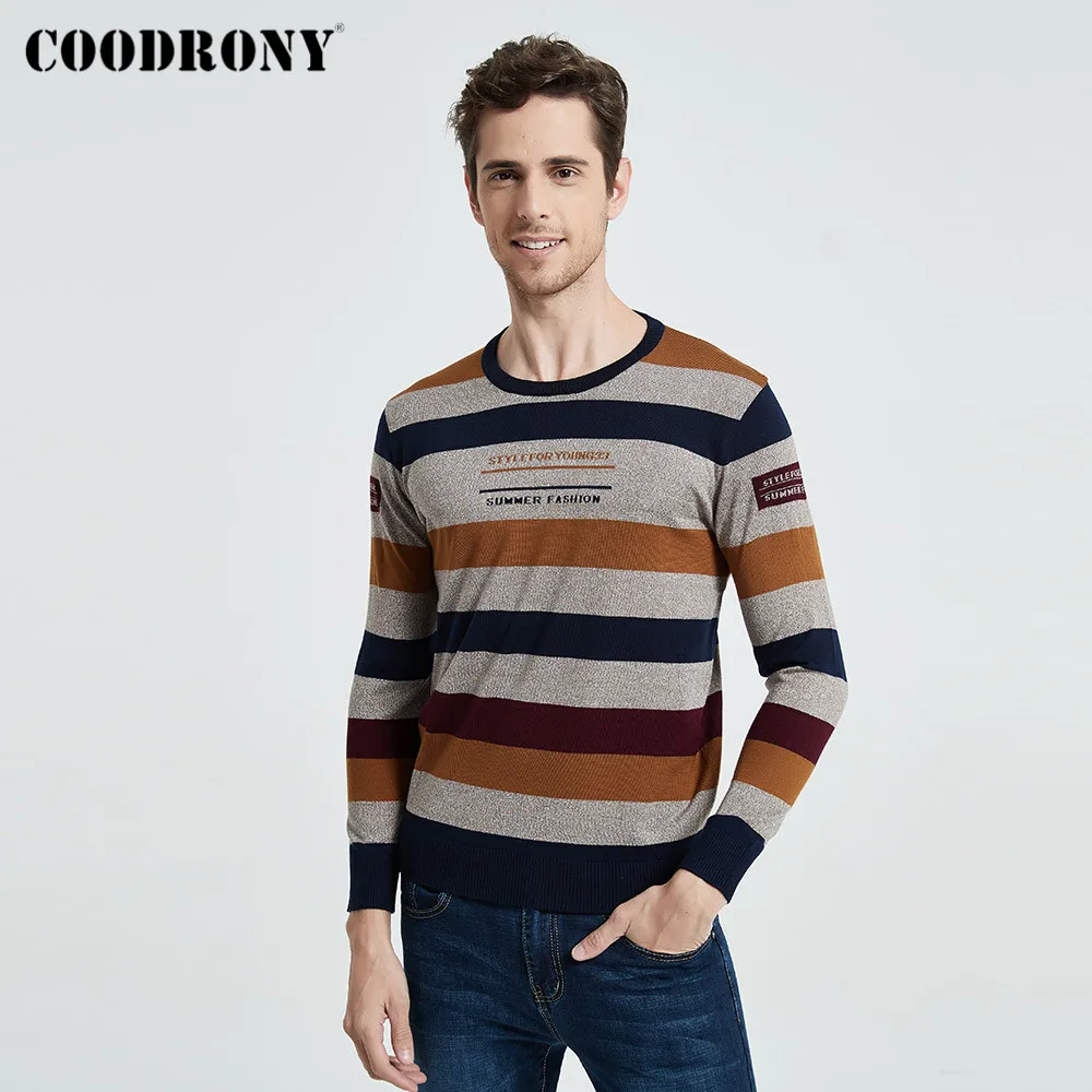 COODRONY/брендовый свитер для мужчин Уличная мода Полосатый пуловер с круглым