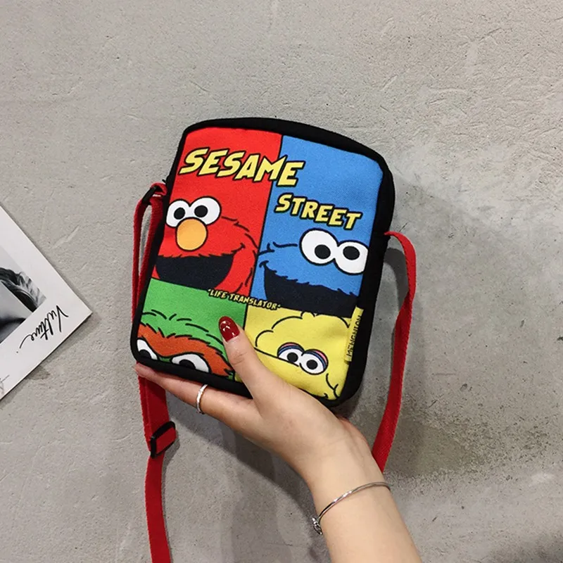 

Sesame Street Canvas Bag Japanese-style Printed Funny New Style 2019 Spring New Arrival Shoulder Bag Canvas GIRL'S Shoulder Bag