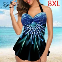 Новинка, винтажный Танкини с принтом, набор размера плюс 8XL, женский купальник, винтажный купальник, пляжная одежда, 2 предмета, бикини, купальный костюм, шорты