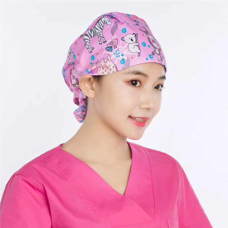 Surgical Cap 2 Новая хлопковая мочалка шапки для женщин и мужчин больничные медицинские шапочки печать Tieback эластичные секции хирургические шапки - Цвет: Surgical Cap 2