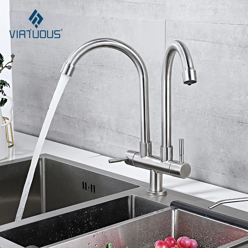 

Contemporary double rotating kitchen faucet with Dual Holder Dual Hole