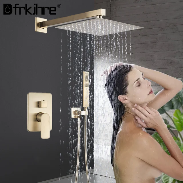 Ensemble de robinets de douche pluie or brossé, système de douche mural de  salle de bains, boîte intégrée, robinet mitigeur de douche - AliExpress