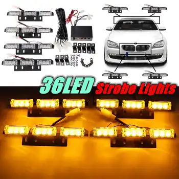 

4x9 36 LED Flash Amber Car Emergency Light Bars Warning Strobe Lamp Front Grille Deck Strobe Flashing Lamp 12V