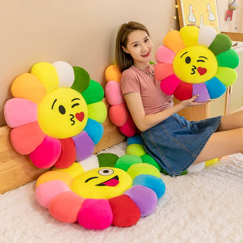 Cute Sunflower Pillow Plush Soft Pillow Seat Cushion Baby Kids Floor Play Mat Chair Cushion Sofa For Home Car Decor Pillow Gifts