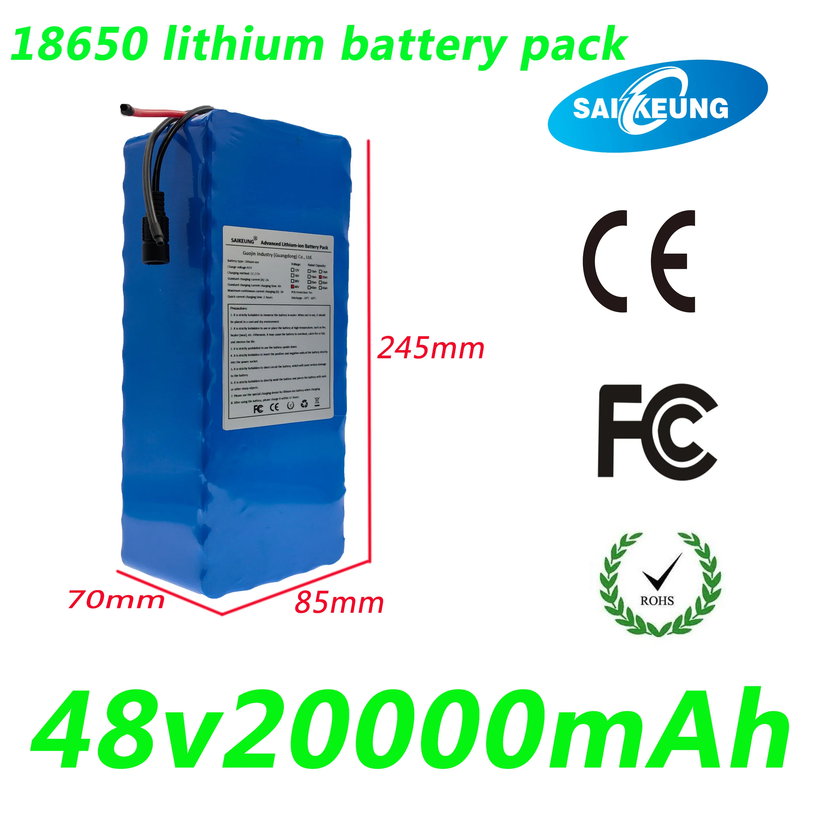 48V 20Ah 13s4p High Power 18650 Li ionBattery Electric Bike Moped
