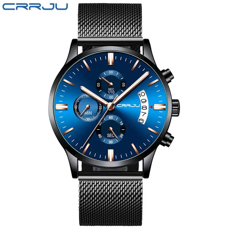 Relogio Masculino новые CRRJU модные мужские часы Роскошные Топ брендовые деловые синие кварцевые часы мужские повседневные водонепроницаемые крутые часы - Цвет: black rose