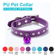 Special Price Pu Leather Pet Collar Diamonds Shining Crystal Rhinestone Adjustable Dog Collar For Small Dog With Bell Cat Necktie Pet Supplies