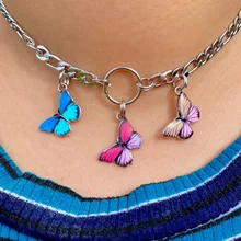 Колье с бабочками, женское ожерелье в стиле Харадзюку, ожерелье из нержавеющей стали, Панк Хип-хоп, готическое ожерелье с подвеской, вечерние ювелирные изделия, подарок