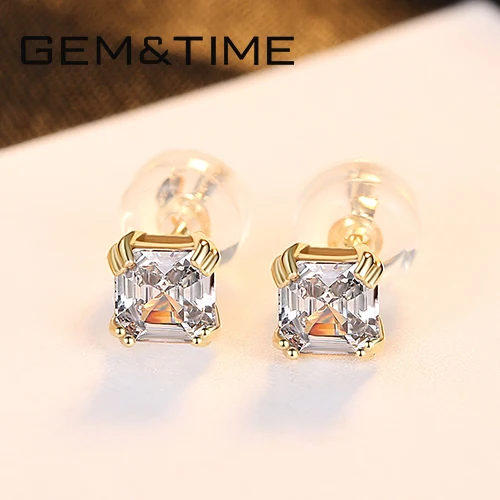 Gem&Time, элегантные, 14 к золотые маленькие квадратные циркониевые серьги-гвоздики для женщин, желтое золото, AAA CZ, свадебные серьги для невесты, E14153 - Цвет камня: 14k Gold
