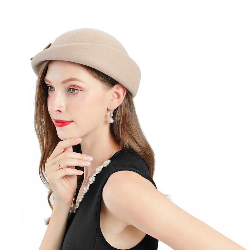 Новая женская мода fedoras шляпка для церкви зимняя кремово-белая чародейная шерстяная шапка для выпускного вечера бабочка цветочное украшение чайные вечерние шляпы