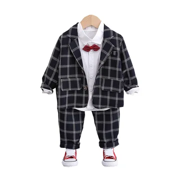 

New Spring Autumn Trendy Children Clothes Baby Boys Girls Plaid Suit Shirt Pants 3pcs/set Kid Infant Clothing Toddler Sportswear