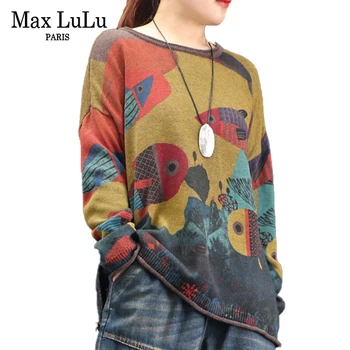 

Max Lulu Korean Fashion Knitwear Womens Casual Sweaters Ladies Cartoon Printed Jumpers Knitted Pullover Winter Clothes Plus Size