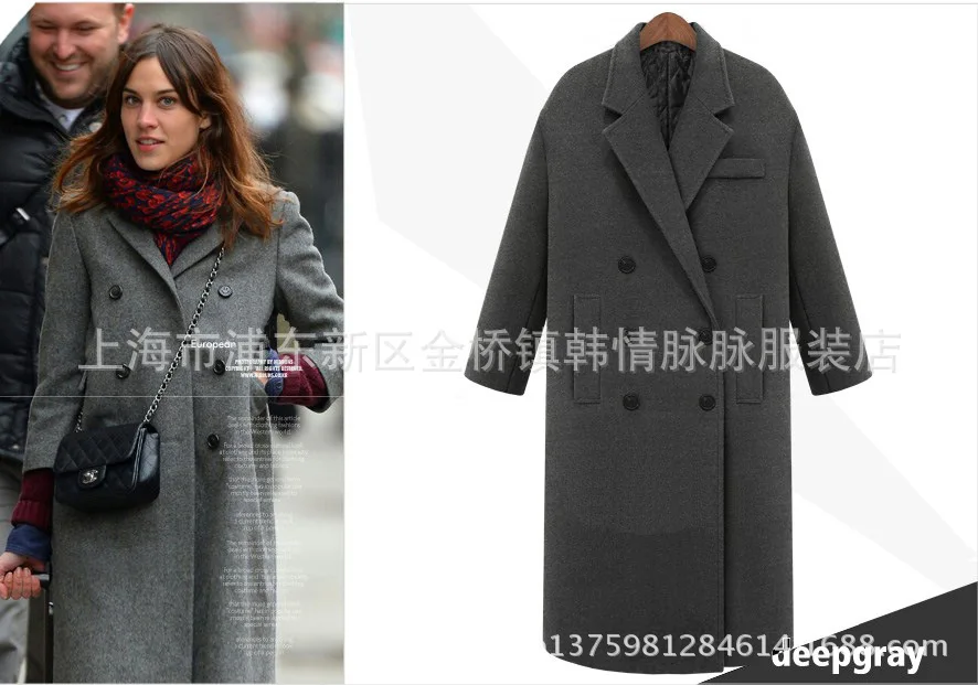 Модное однотонное женское длинное шерстяное пальто повседневная двубортная Женская куртка с широкой талией кашемировое пальто и куртка